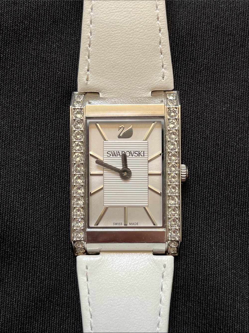 Swarovski Crystal Watch White Ivory Bracelet Jewelry Diamonds Leather